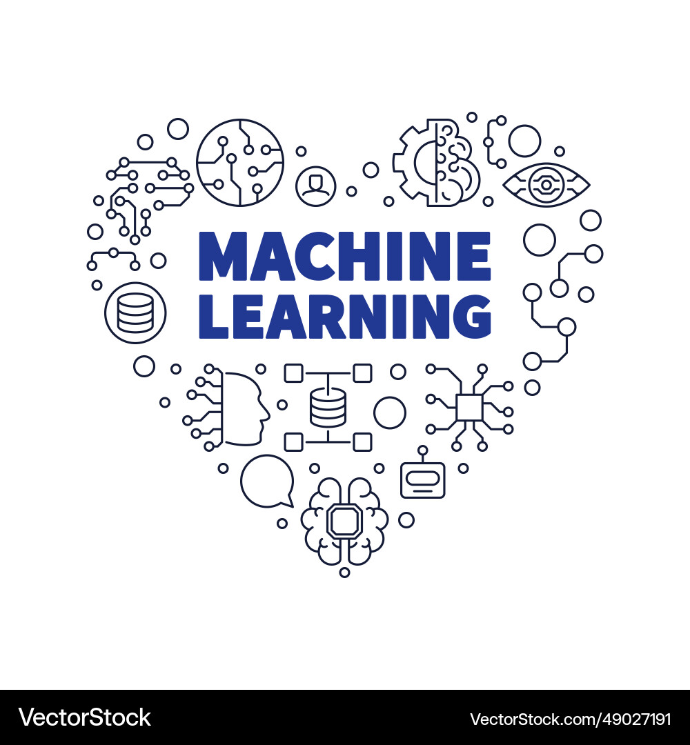 Machine learning heart line banner ml technology Machine learning heart line banner ml technology vector image