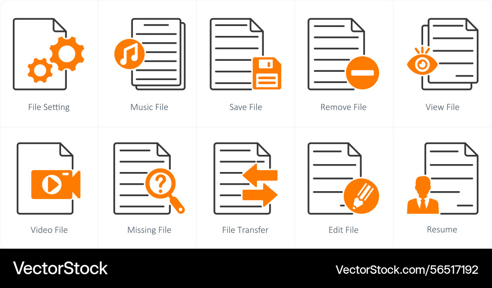 A set of 10 files icons as file setting music vector image