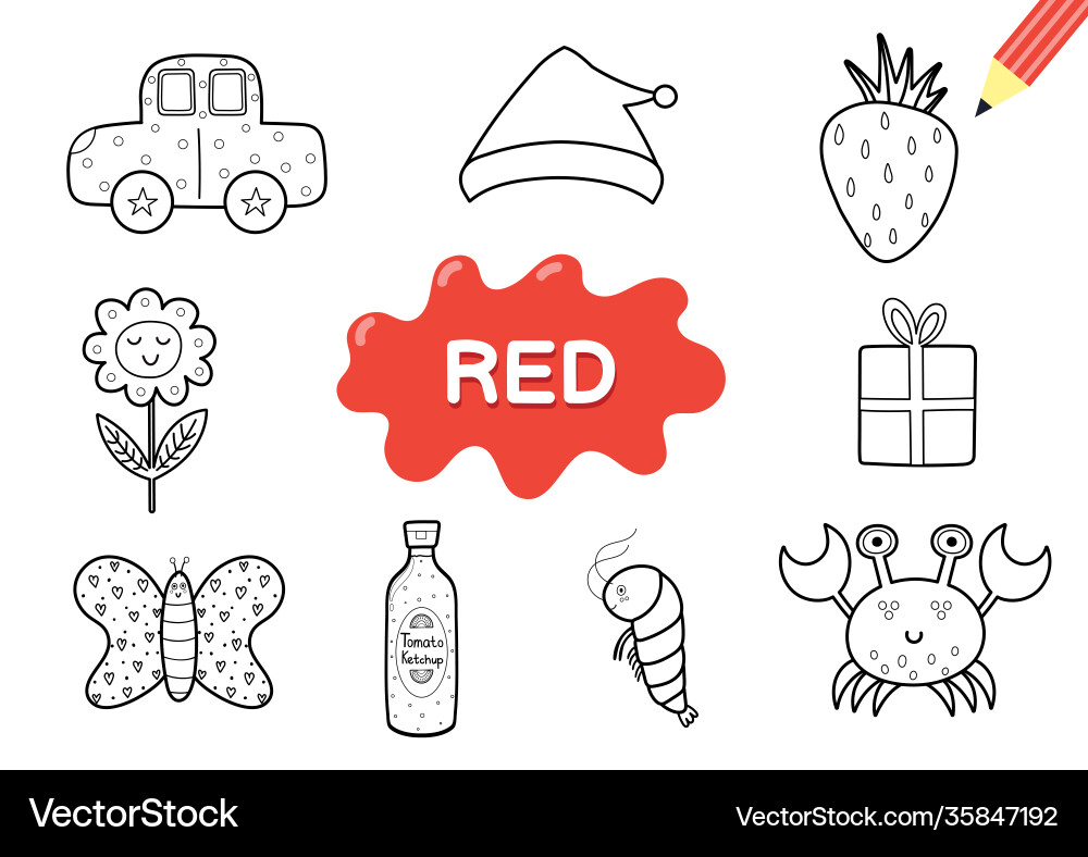 Color elements in red coloring page for kids vector image