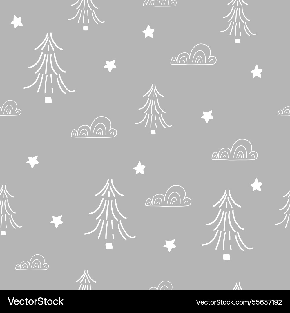 Scandi pattern with clouds and forest Scandi pattern with clouds and forest vector image