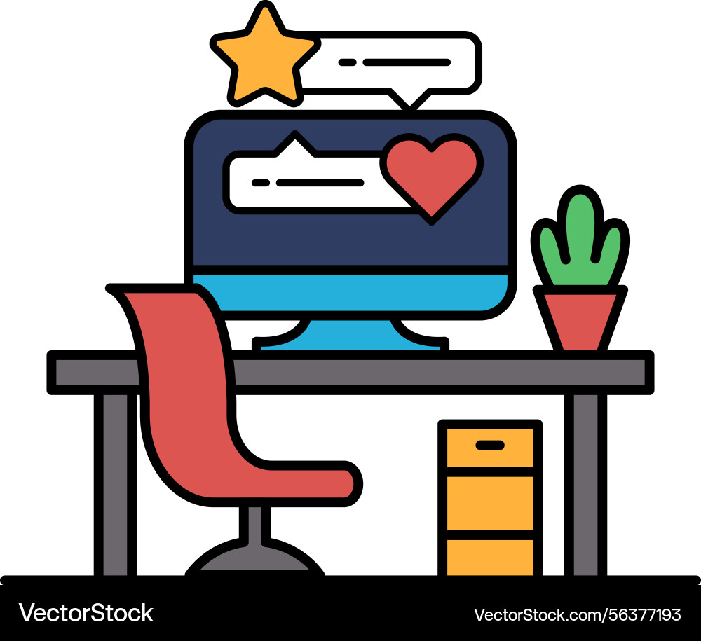 A computer monitor sits on desk with red A computer monitor sits on desk with red vector image