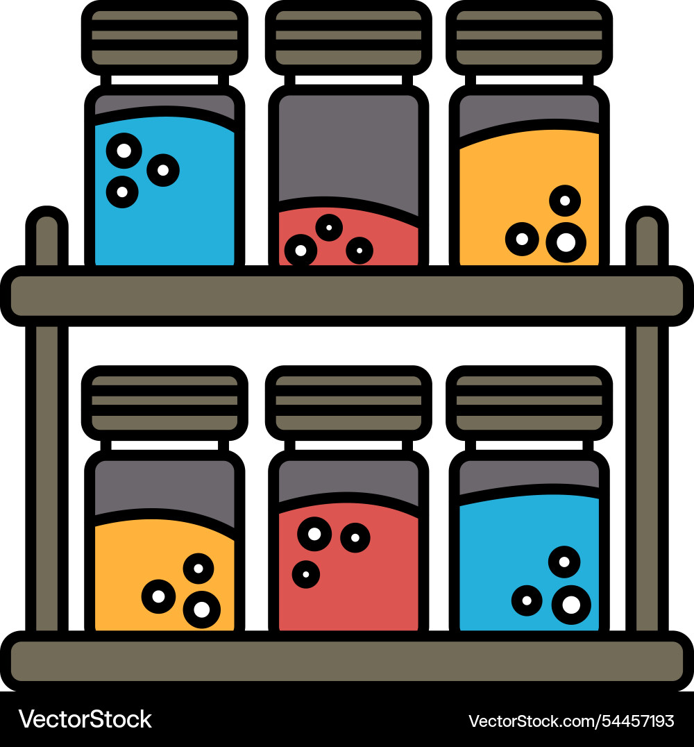 A row of colorful jars with lids on shelf A row of colorful jars with lids on shelf Vector Image