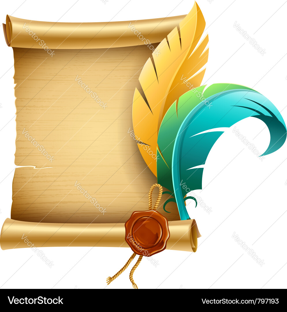Antique Script with Seal & Feather Vector Image