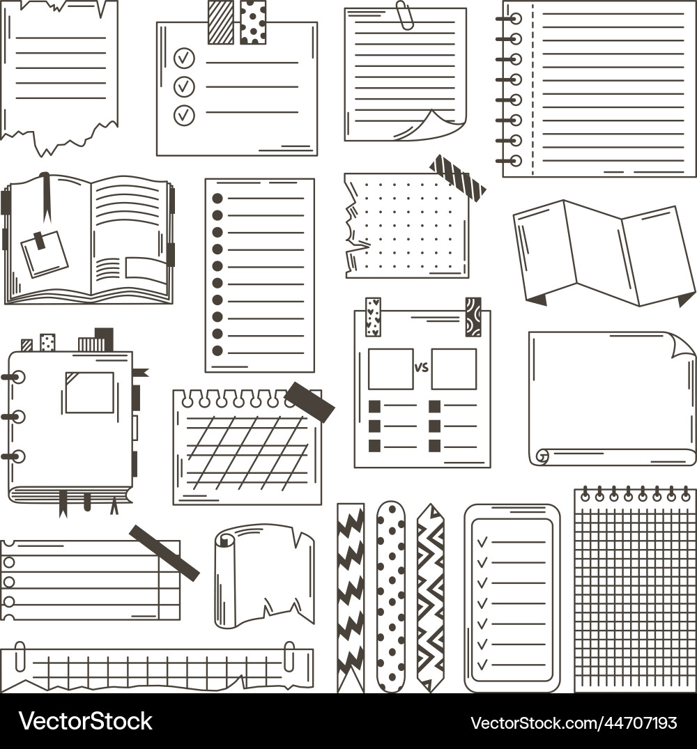 Doodle Paper Notes Sketch Diary Planner Stickers Vector Image
