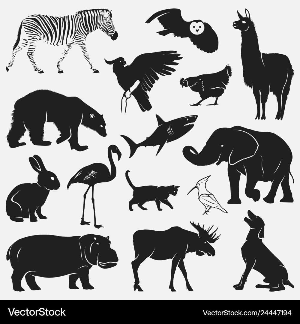 Animal Silhouettes - Diverse Wildlife Vector Image