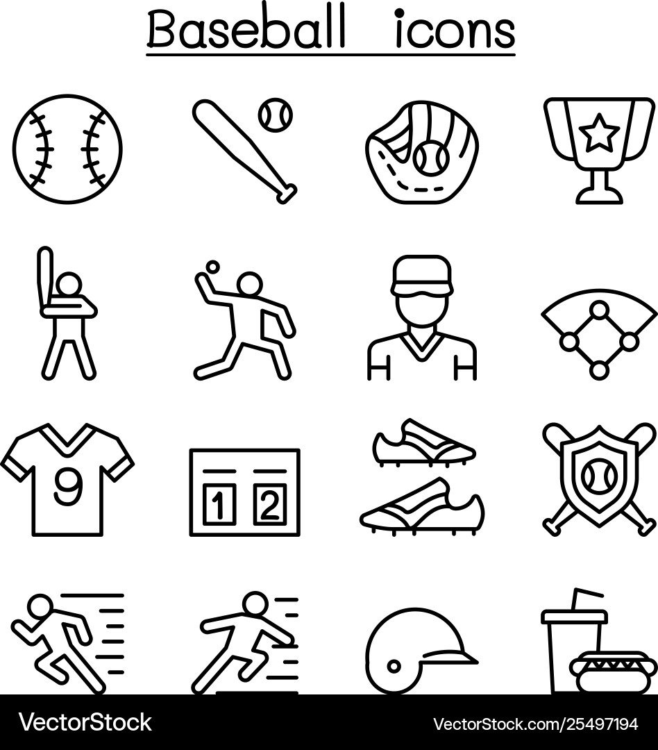 Baseball und Softball-Symbol in dünner Linie Baseball und Softball-Symbol in dünner Linie vektorbild