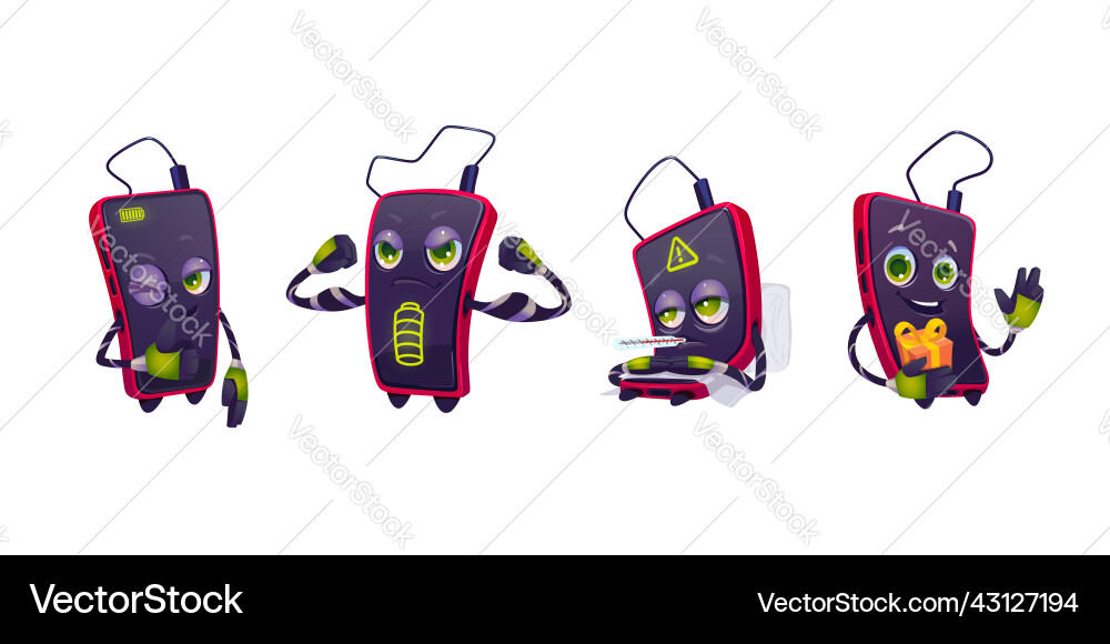 Cartoon mobile phone character cute smartphone set Cartoon mobile phone character cute smartphone set vector image