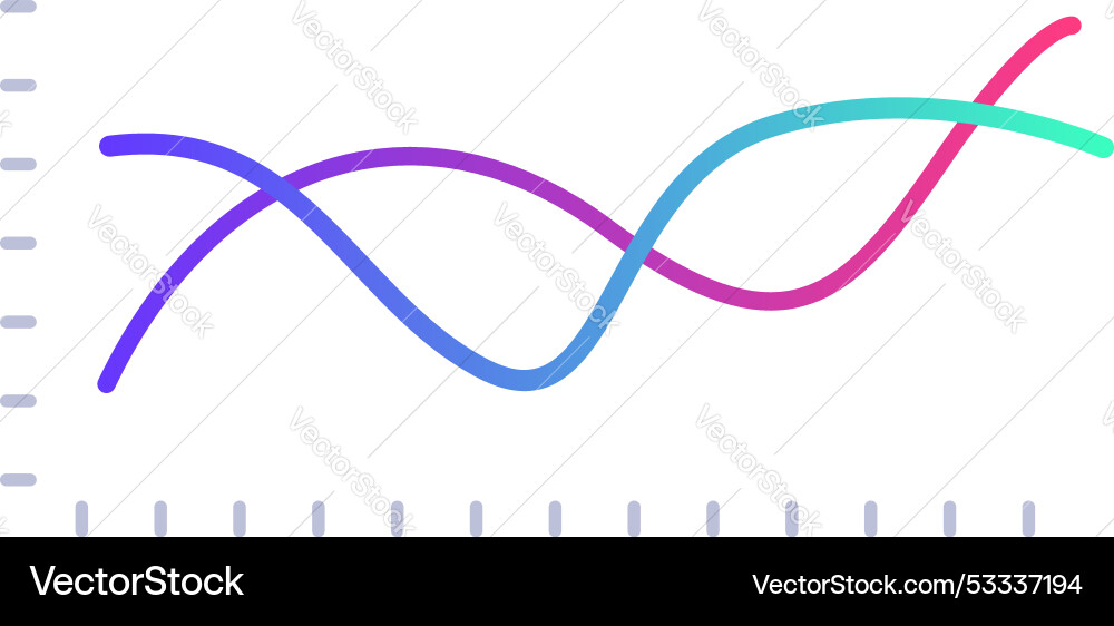 Colorful gradient line graph showing growth over Colorful gradient line graph showing growth over vector image