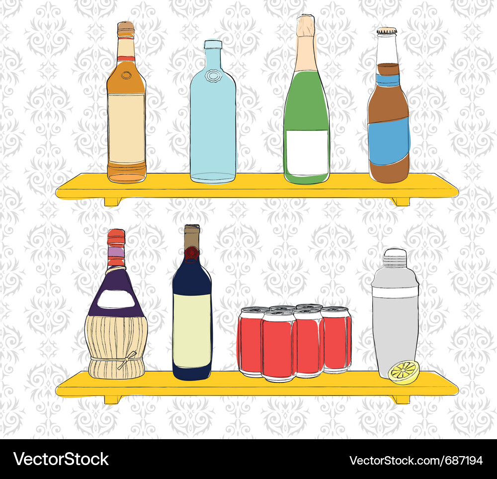 Shelf of Drinks and Bottles Vector Image