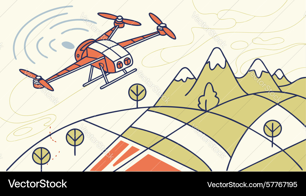 Drone flight over mountains for terrain mapping Vector Image