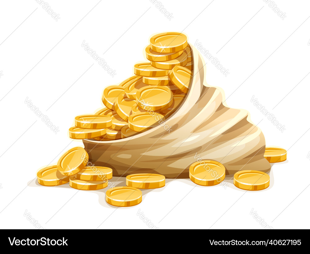 Goldmünzen in Open Sack - Cash Heap Vektorbild