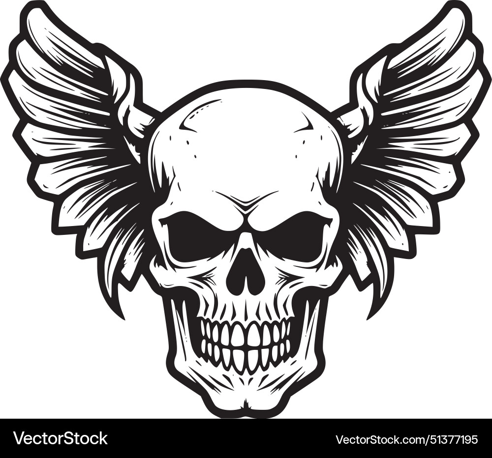 Skull with wings - minimalist and flat logo Vector Image