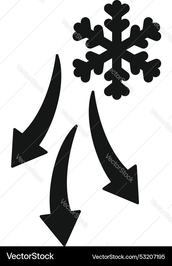 Three arrows pointing down to a snowflake Three arrows pointing down to a snowflake vector image