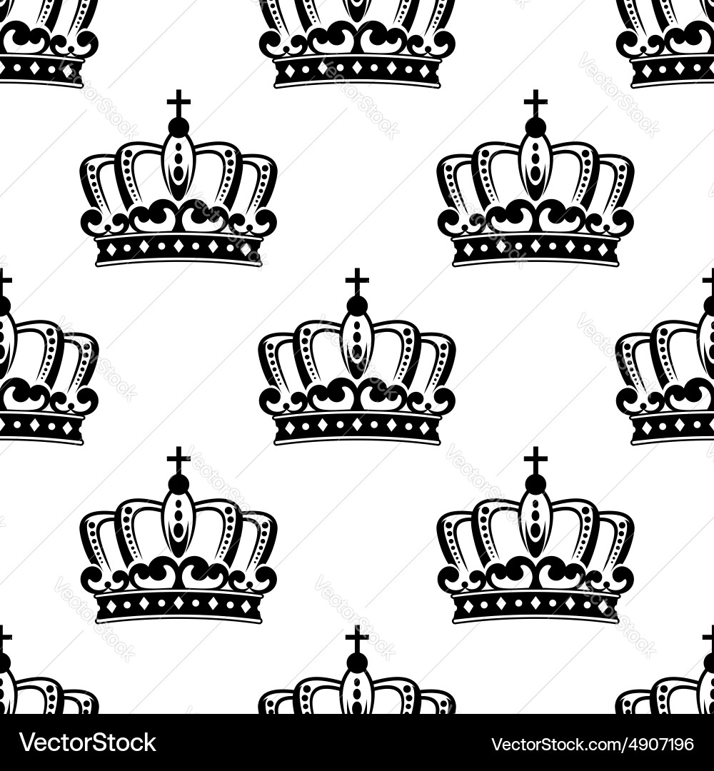 Black and White Royal Crown Pattern Royalty Free Vector