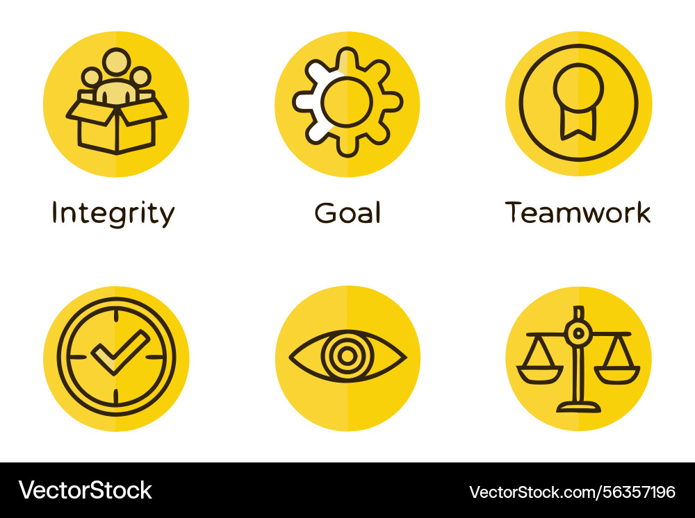 Line art icon set showing the core values Line art icon set showing the core values vector image