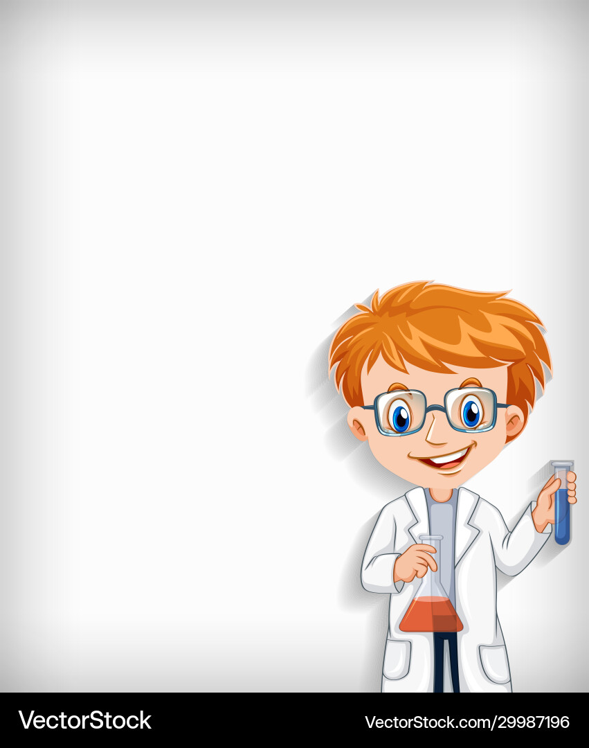 Plain background with happy scientist and his Vector Image