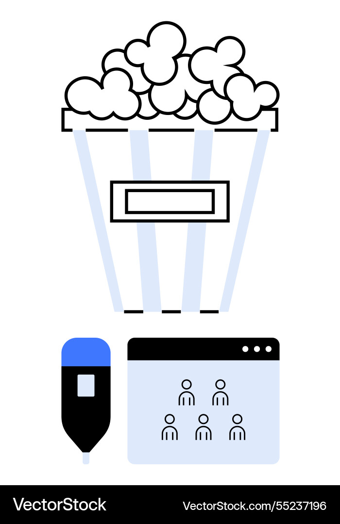 Popcorn bucket with microphone and video player Vector Image