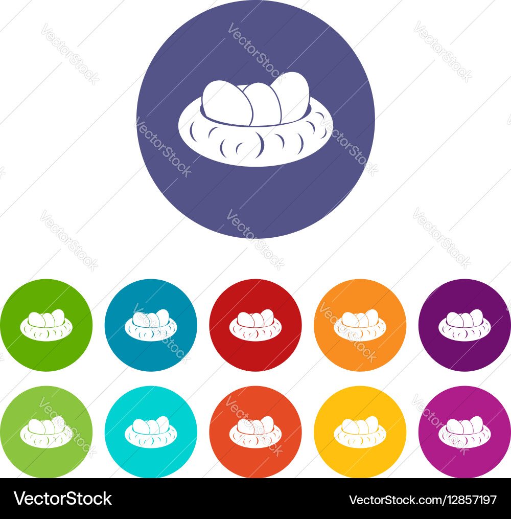Eggs in the nest set icons Vector Image