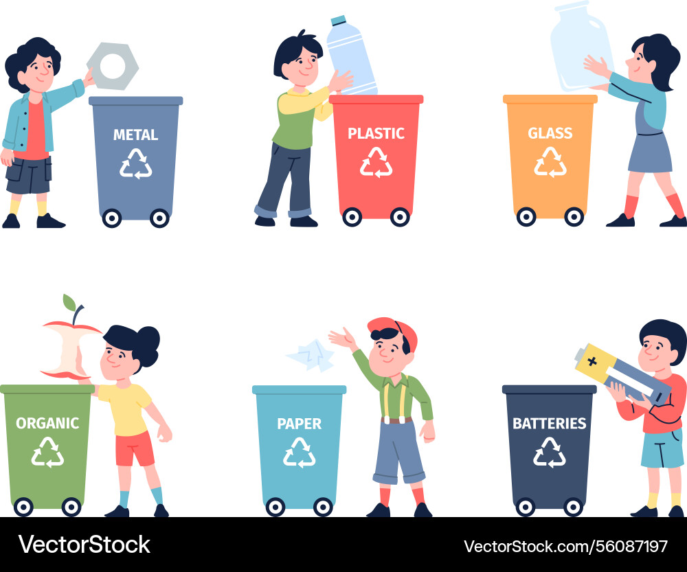 Kids sorting garbage children studying how Vector Image