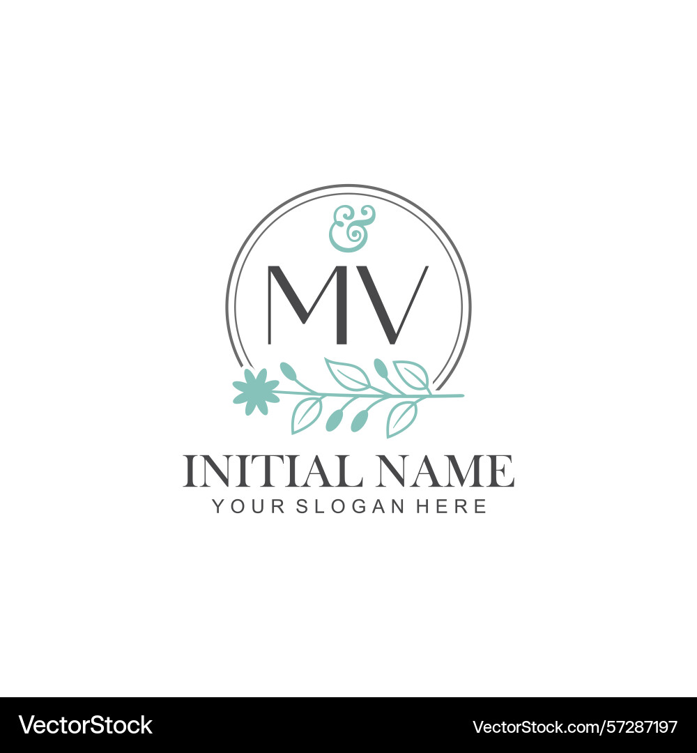 Mv initial logo templates with botanical elements Vector Image
