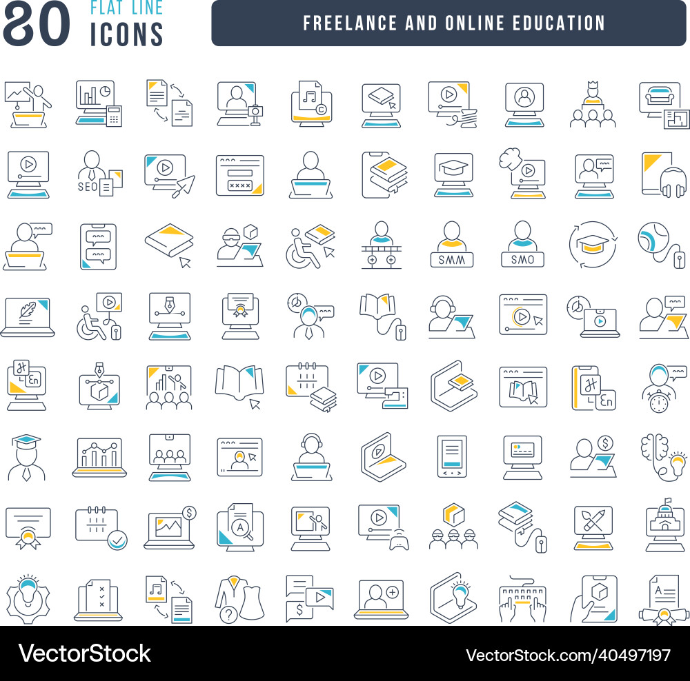 Set of linear icons freelance and online vector image