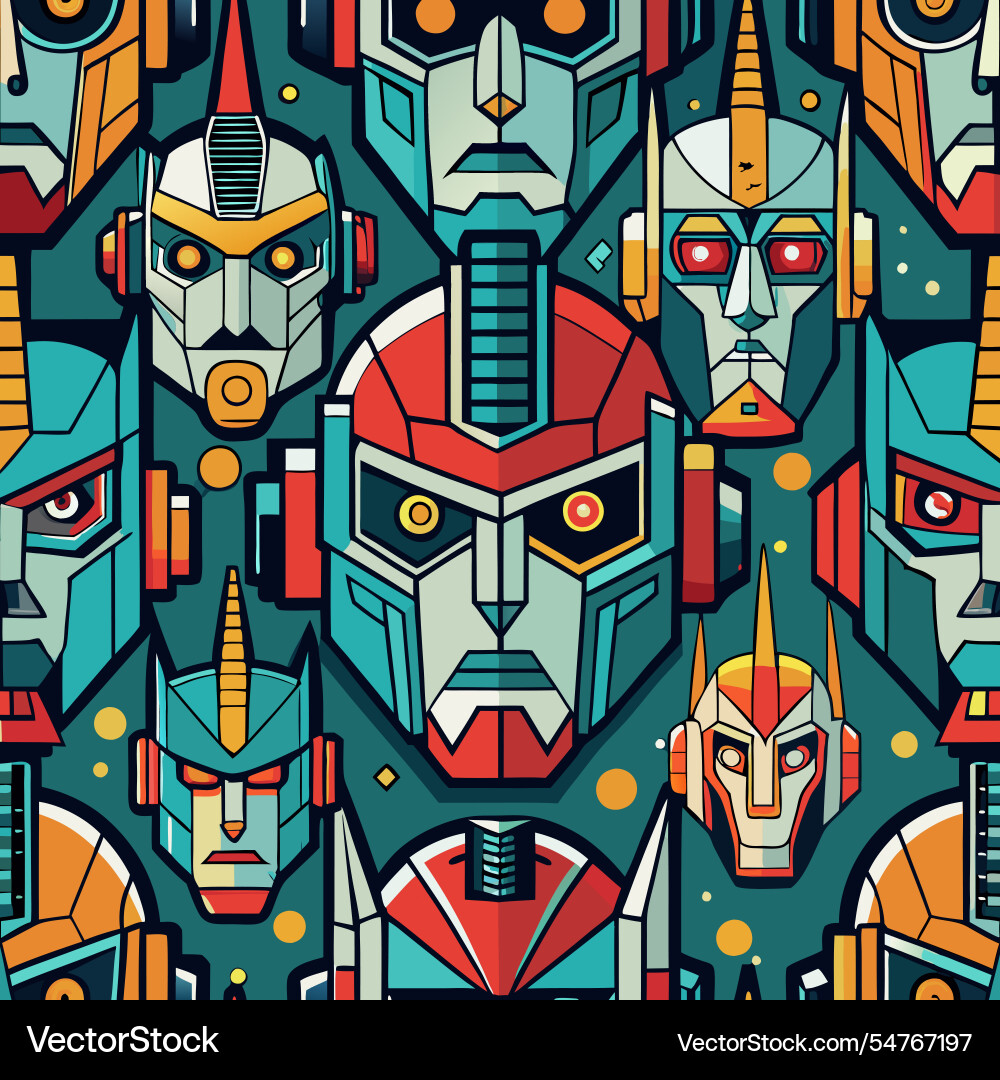 Stylized robotic faces pattern a futuristic Stylized robotic faces pattern a futuristic vector image