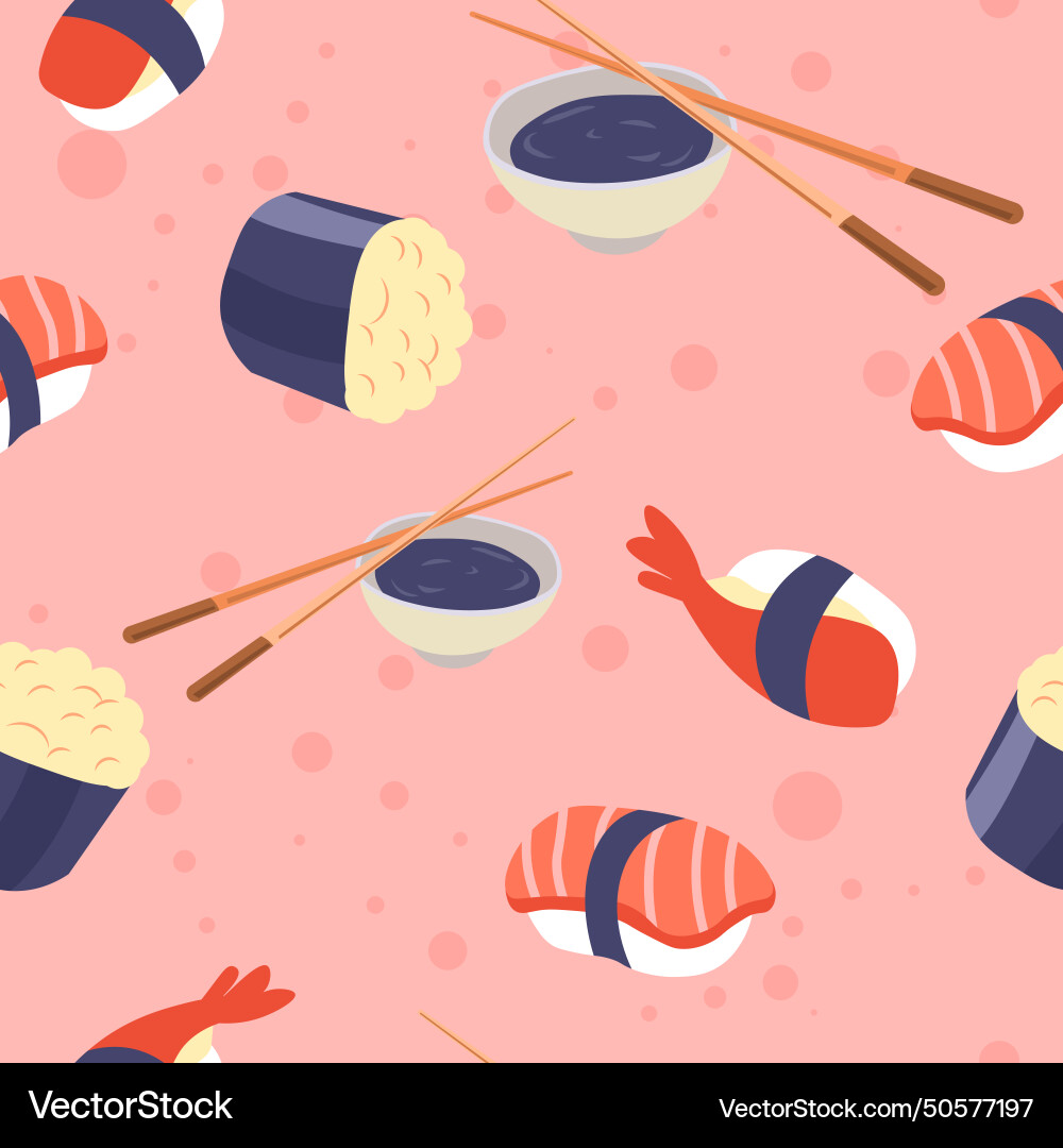 Sushi types with chopsticks and soy sauce print Sushi types with chopsticks and soy sauce print vector image