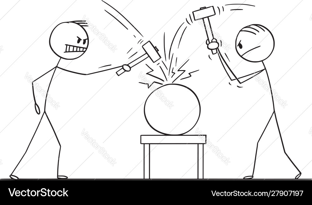 Two Men Cracking a Problem With Hammers vector image
