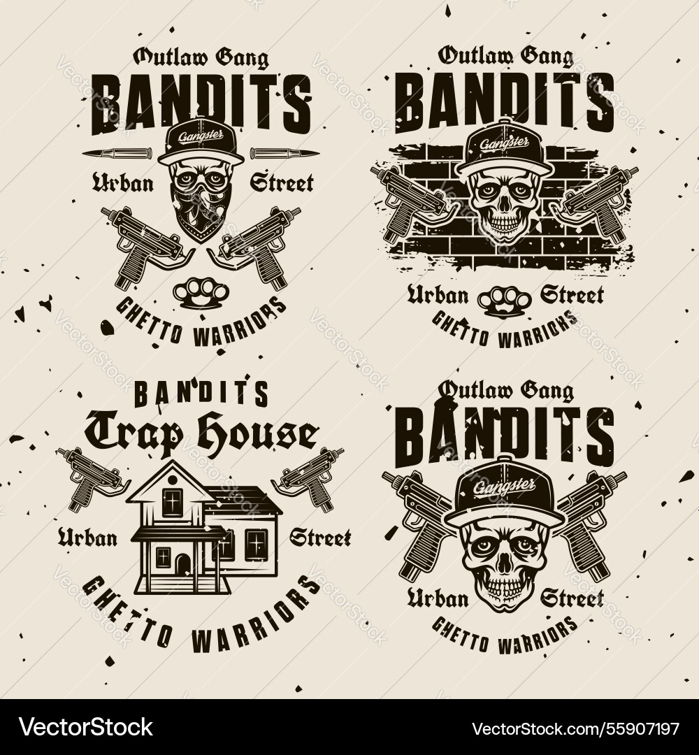 Vintage set of emblems featuring bandits Vintage set of emblems featuring bandits vector image