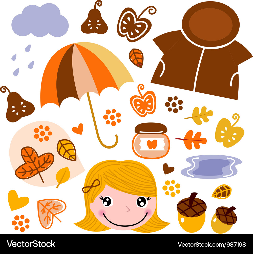 Autumn and nature elements set isolated on white Vector Image