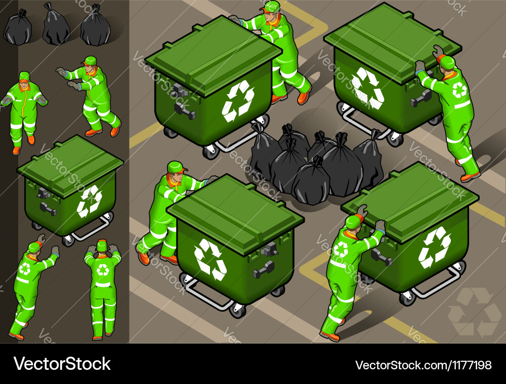 Isometric Set of Garbage Workers vector image