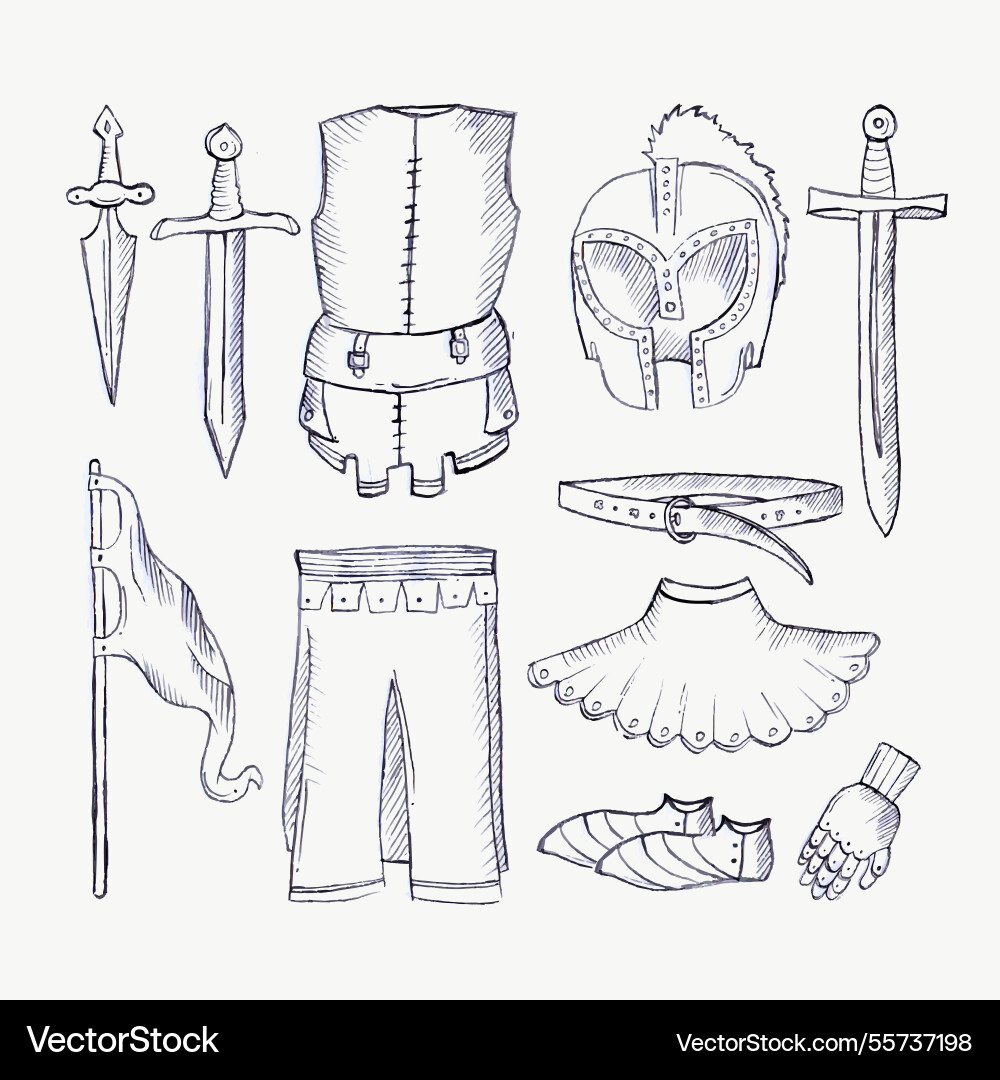 Knight elements with sketchy style Vector Image