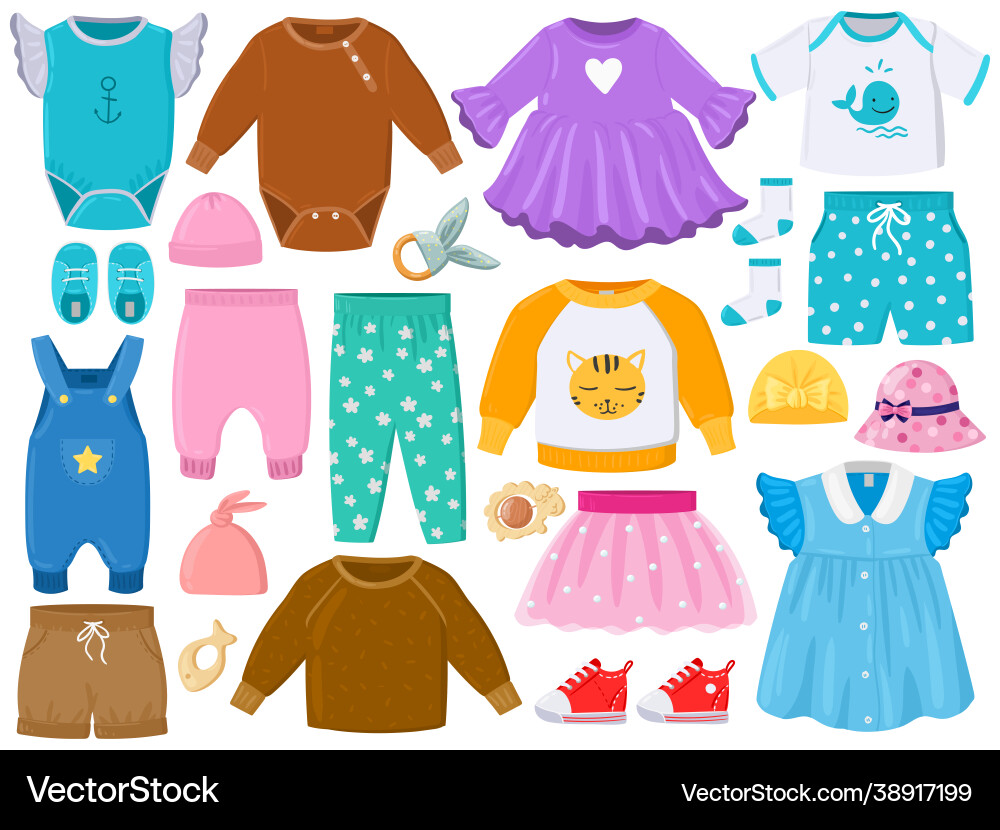 Cartoon Kinder Mode Outfits Kleidung Schuhe Cartoon Kinder Mode Outfits Kleidung Schuhe vektorbild