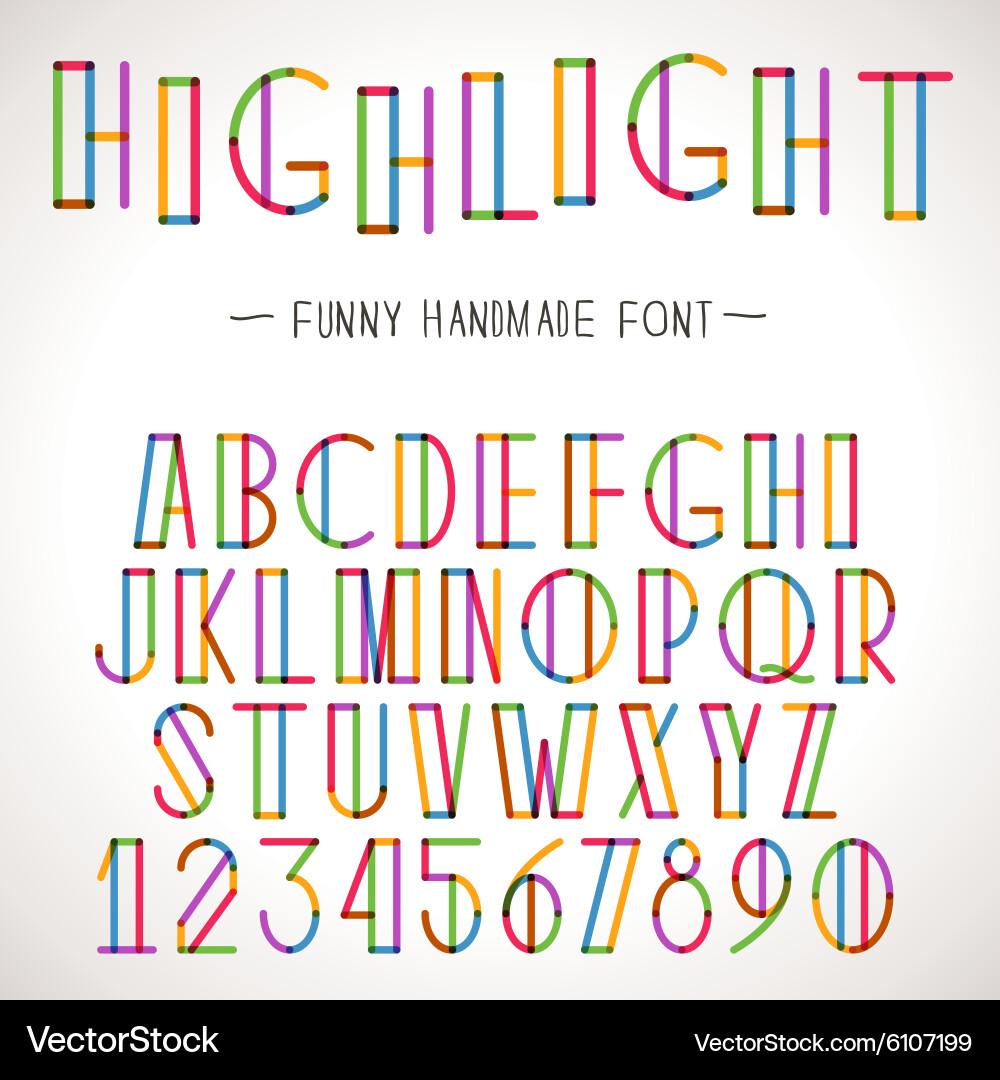 Colorful alphabet with highlighter lines Vector Image