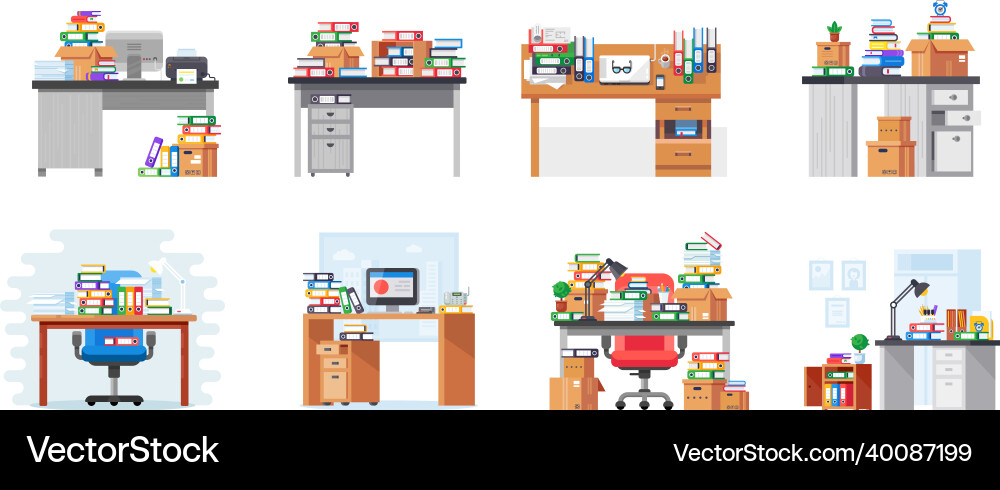 Messy Workspace with Computer & Books vector image