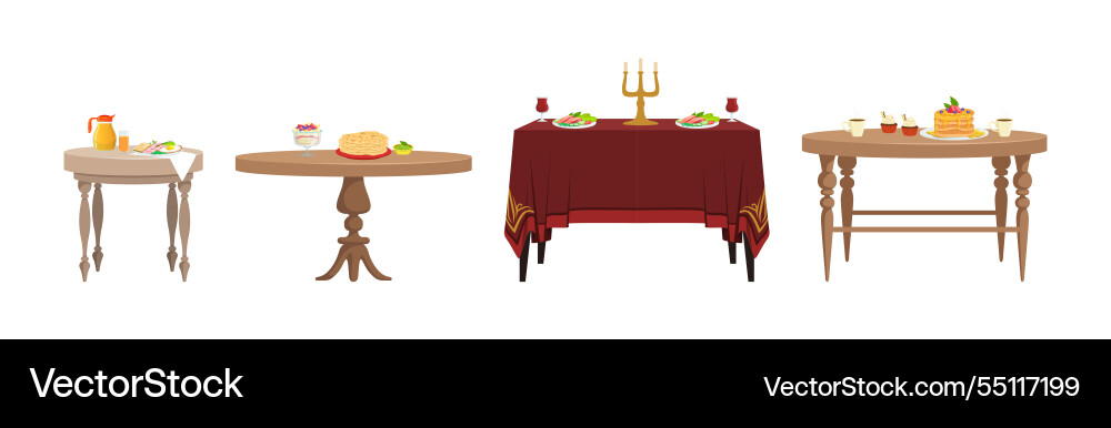Served table with plating and meal setting Served table with plating and meal setting vector image