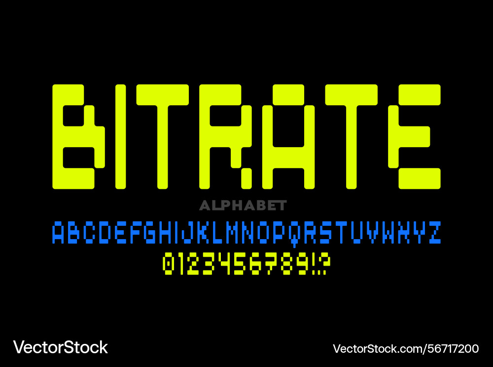 Bitrate digital pixel style font alphabet Bitrate digital pixel style font alphabet Vector Image