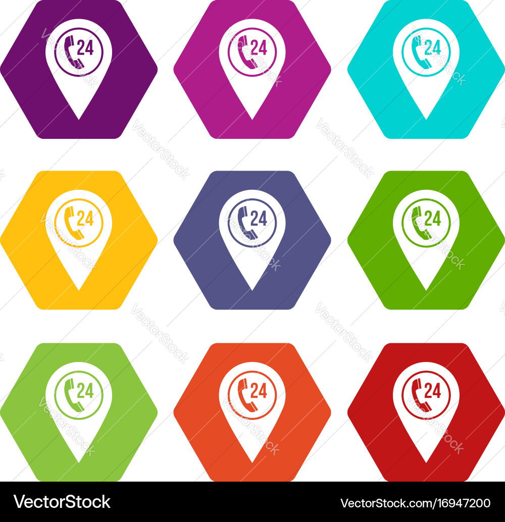 Map pointer with phone handset icon set color vector image