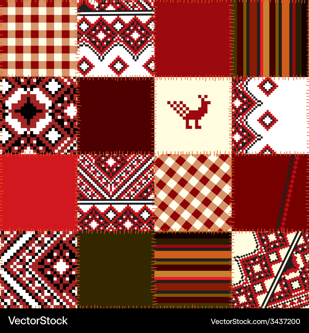 Patchwork der ethnischen Stickerei Vektorbild