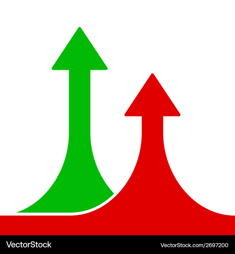 Red and green rising arrows on white background Vector Image