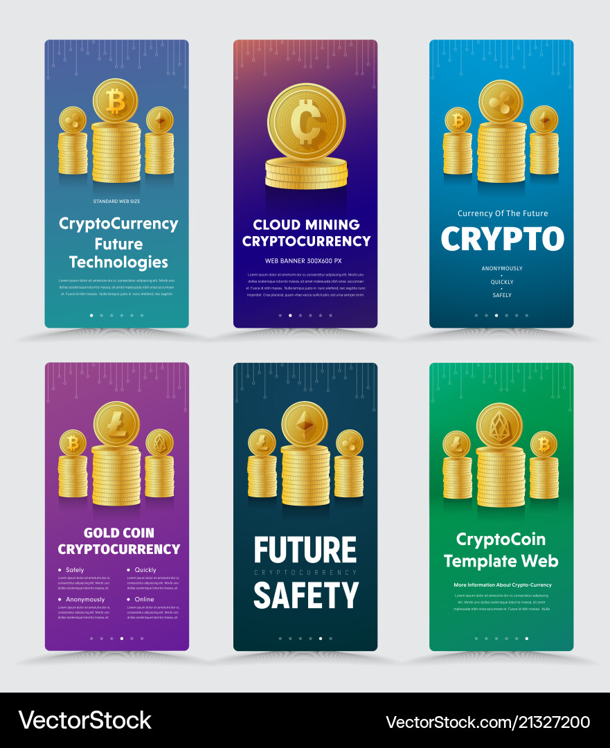 Set vertical banners for crypto currency – Royalty-Free Vector | VectorStock