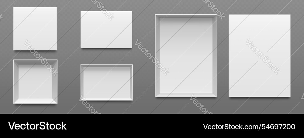 Top view empty open and closed white boxes mockup Top view empty open and closed white boxes mockup vector image