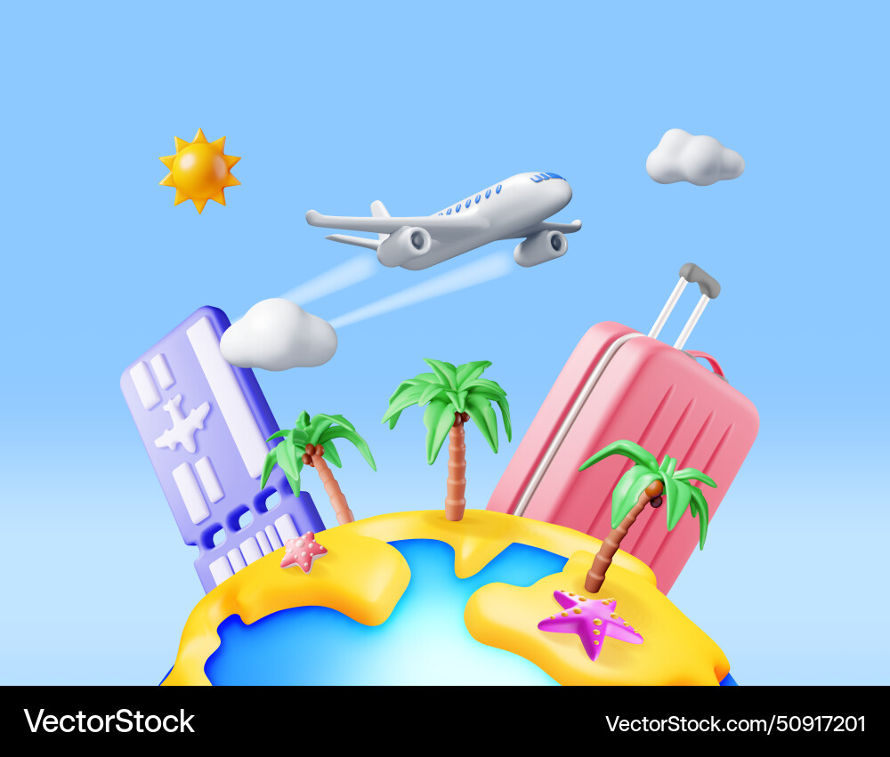 3d Palmenlandschaft am Strand Flugzeug Tickettasche 3d Palmenlandschaft am Strand Flugzeug Tickettasche vektorbild