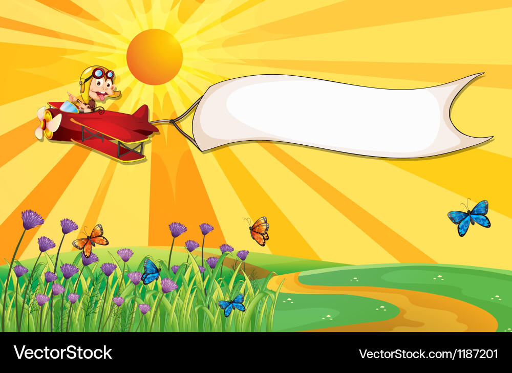 A monkey on plane with an empty banner Vector Image