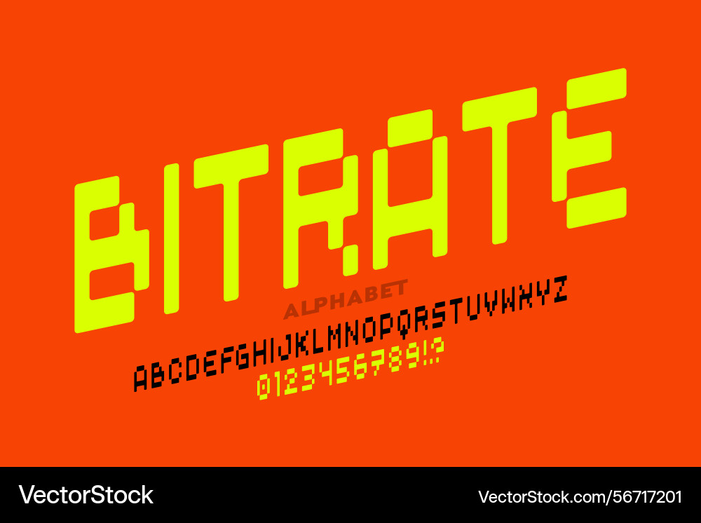 Bitrate digital pixel style font alphabet Vector Image