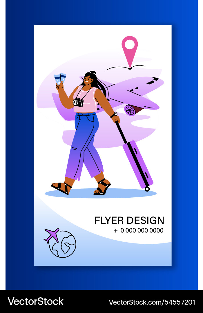 Design for airport flyer woman with luggage near Design for airport flyer woman with luggage near vector image