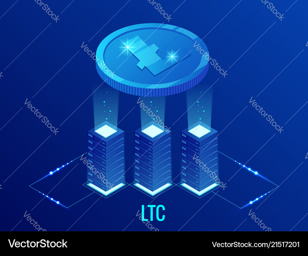 Isometric litecoin ltc cryptocurrency mining farm Isometric litecoin ltc cryptocurrency mining farm vector image