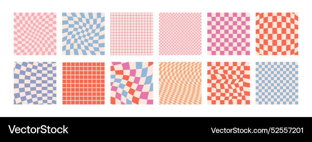 Retro Checkerboard Patterns - Psychedelic Grid vector image