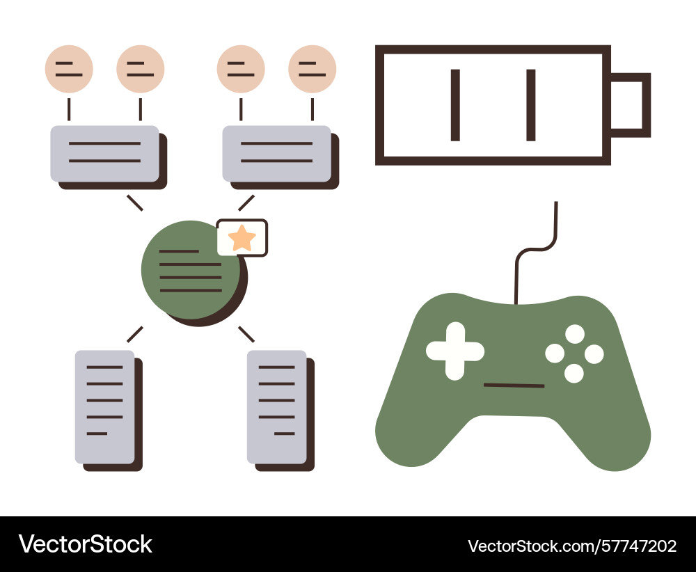 Game controller with battery icon and flowchart vector image