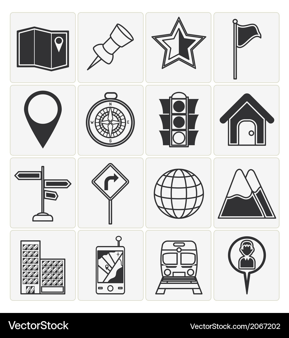 Map Icon Set - Navigation & Location Vector Image